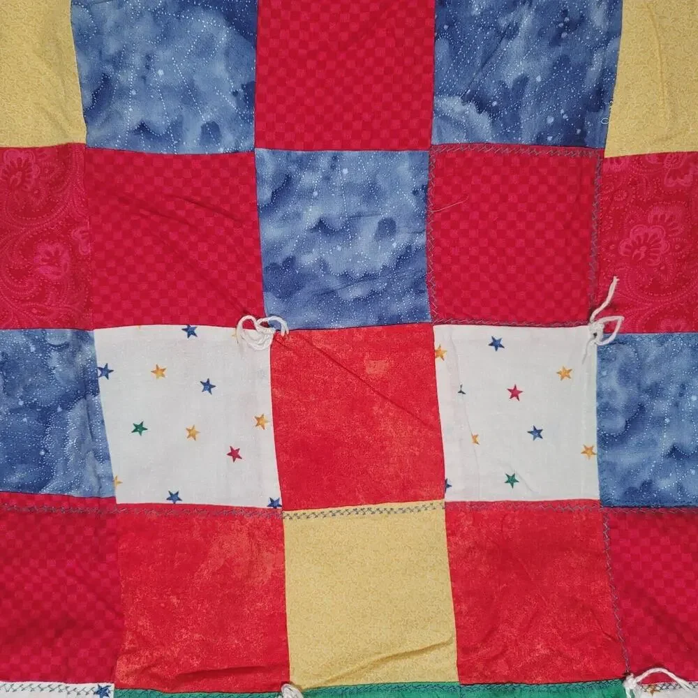 Patchwork Crib Quilt Baby Blanket Floor Play Tummy Time Strawberry Print Back